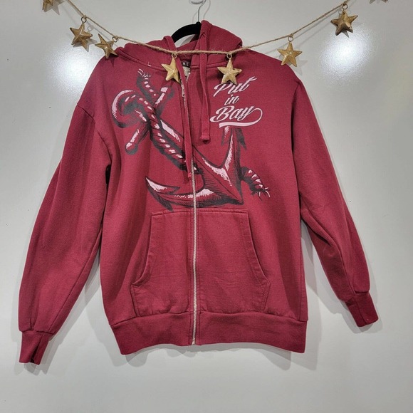 Coconut Creek Trading Put In Bay Red Fleece Jacket Hood Pockets Size Medium - Picture 1 of 6